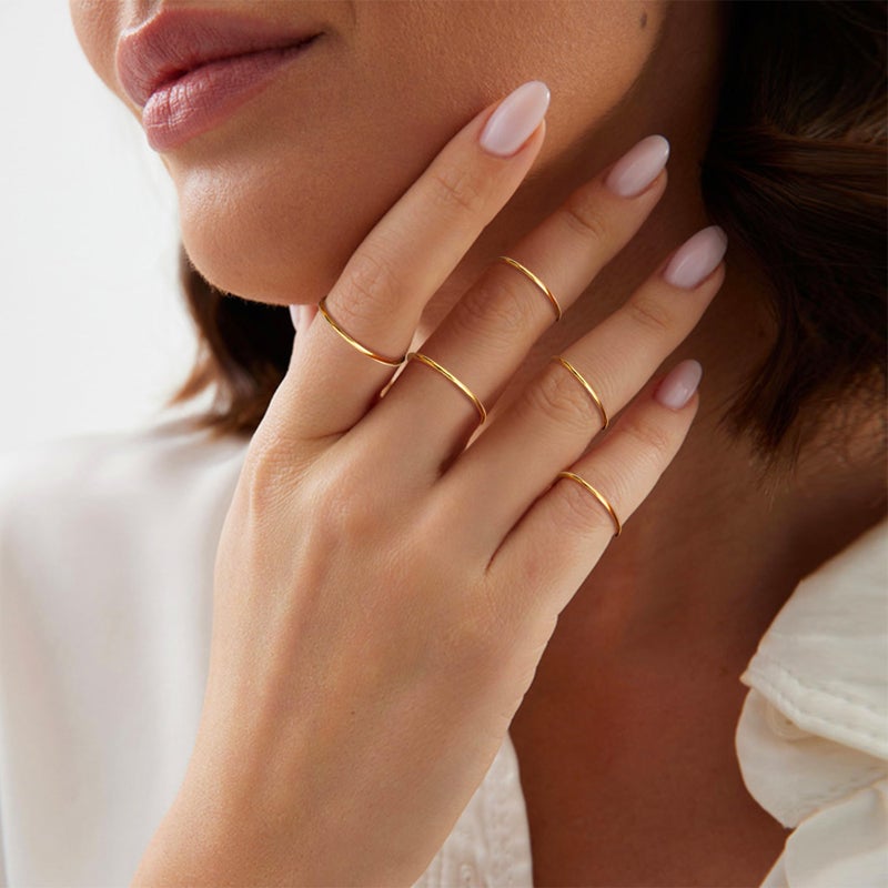 MILACOLATO Silver Plated and Gold Plated Rings for Women | 1mm Thin Stainless Steel Bands Rings | Midi Thumb Pinky Toe Stacking Kunckle Rings 7Pcs | Rounded Comfort-Fit Size 3/4/5/6/7/8/9 - Image 5